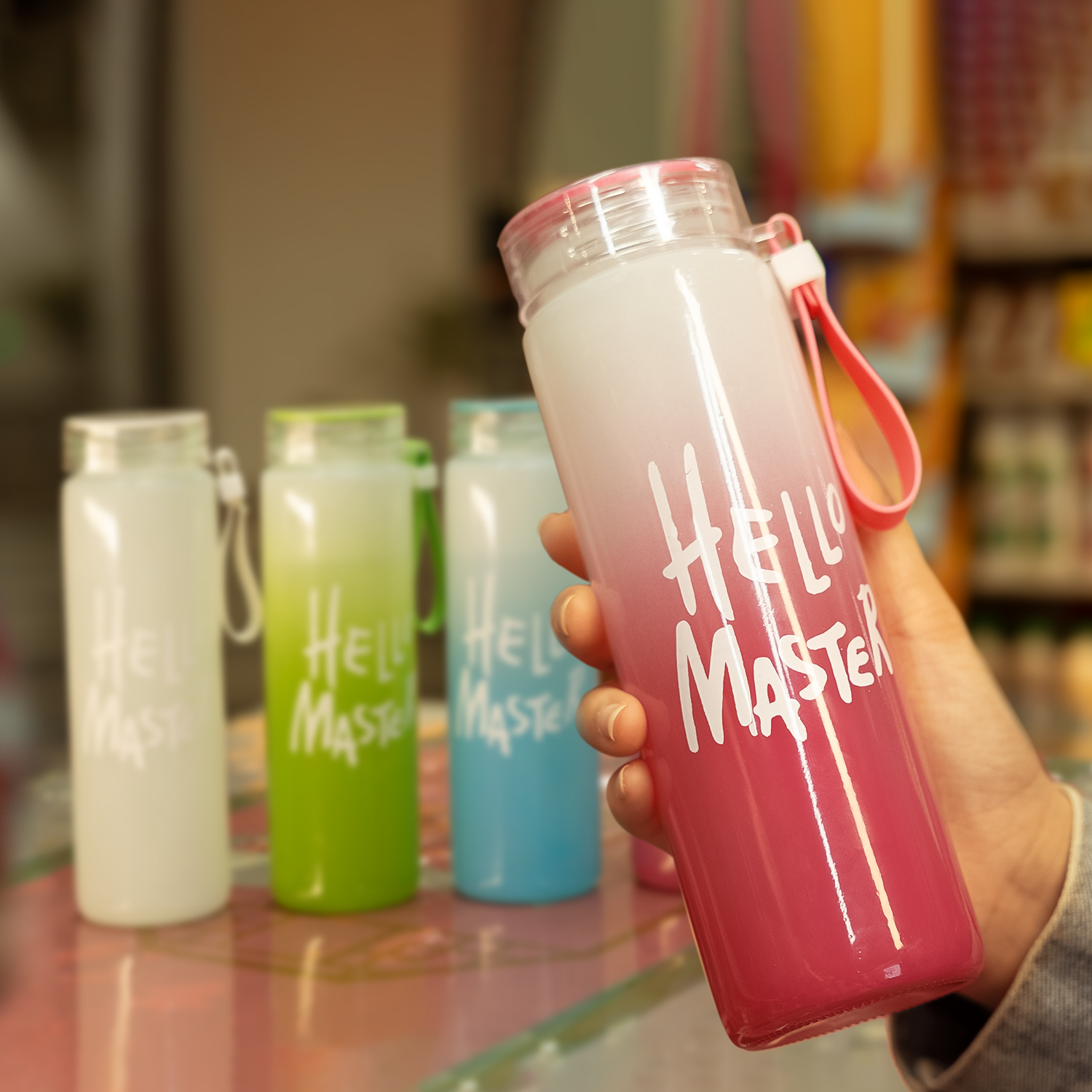 JIANMEI Hello Master Cartoon Water Glass Bottle